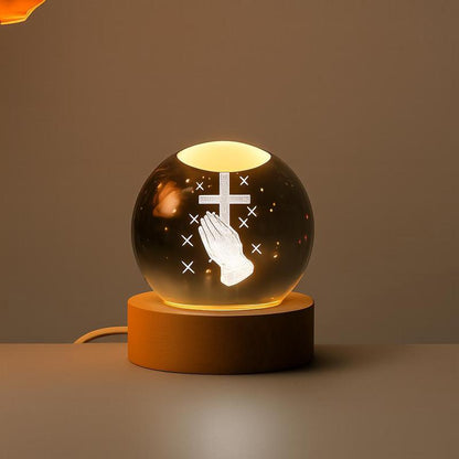 3D Crystal Cross Jesus Figurine Statue, 3D Jesus Nativity Scene Crystal Ball Night Light with Cross Decor, Laser Engraved Crucifix Easter Decoration Christian Catholic Religious Gifts Wood Wooden Ornaments Gifts from God Memorial Keepsake