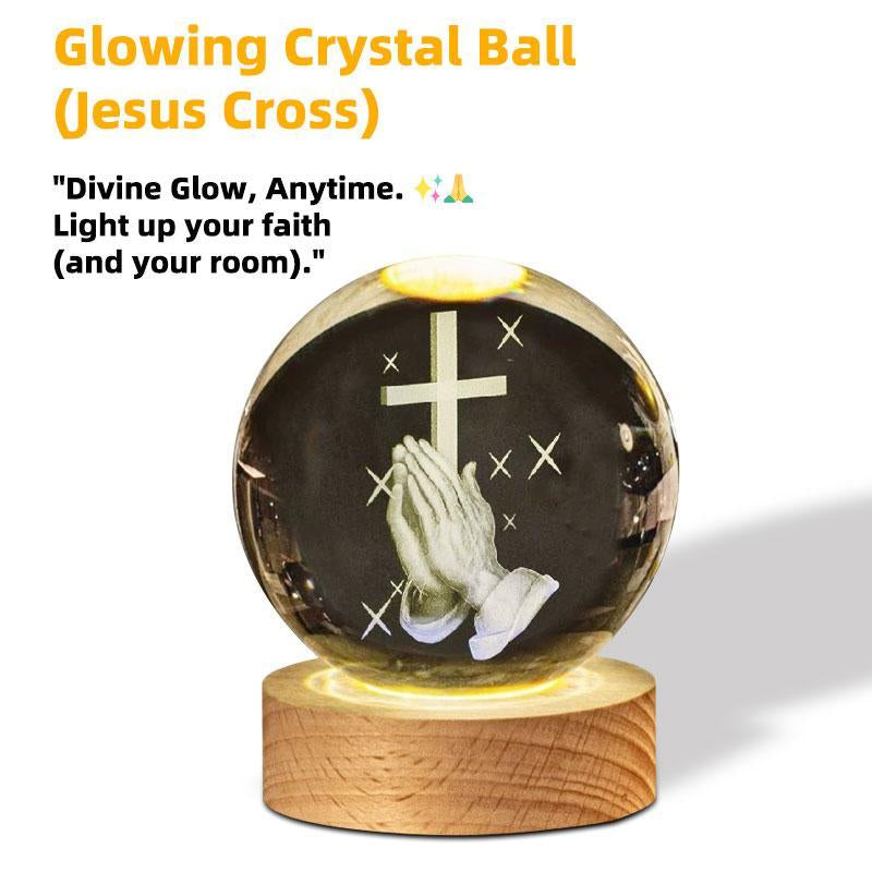 3D Crystal Cross Jesus Figurine Statue, 3D Jesus Nativity Scene Crystal Ball Night Light with Cross Decor, Laser Engraved Crucifix Easter Decoration Christian Catholic Religious Gifts Wood Wooden Ornaments Gifts from God Memorial Keepsake