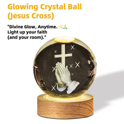 3D Crystal Cross Jesus Figurine Statue, 3D Jesus Nativity Scene Crystal Ball Night Light with Cross Decor, Laser Engraved Crucifix Easter Decoration Christian Catholic Religious Gifts Wood Wooden Ornaments Gifts from God Memorial Keepsake
